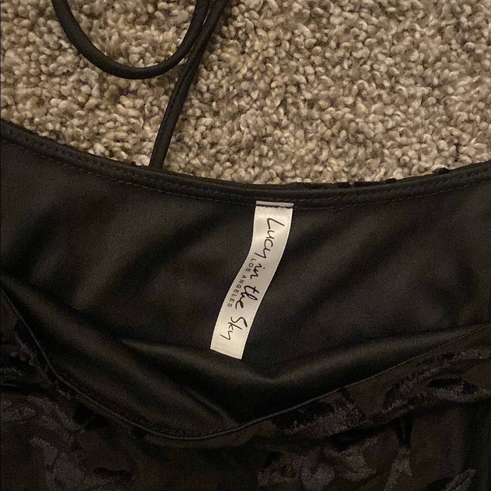 Black velvet mini dress with bubble sleeves - Picture 3 of 6